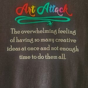 Black Tee Shirt Art Attack Message Sz L Cotton